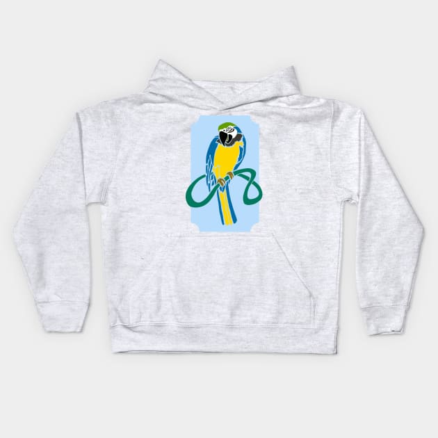 Abstract Blue and Yellow Macaw Parrot Design Kids Hoodie by Abstractdiva